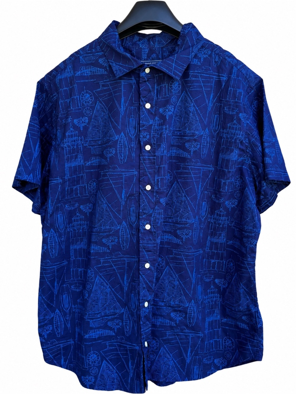 Vineyard Vines Men's 1XB Big Marina Madras Nautical Blueprint Short Sleeve Shirt
